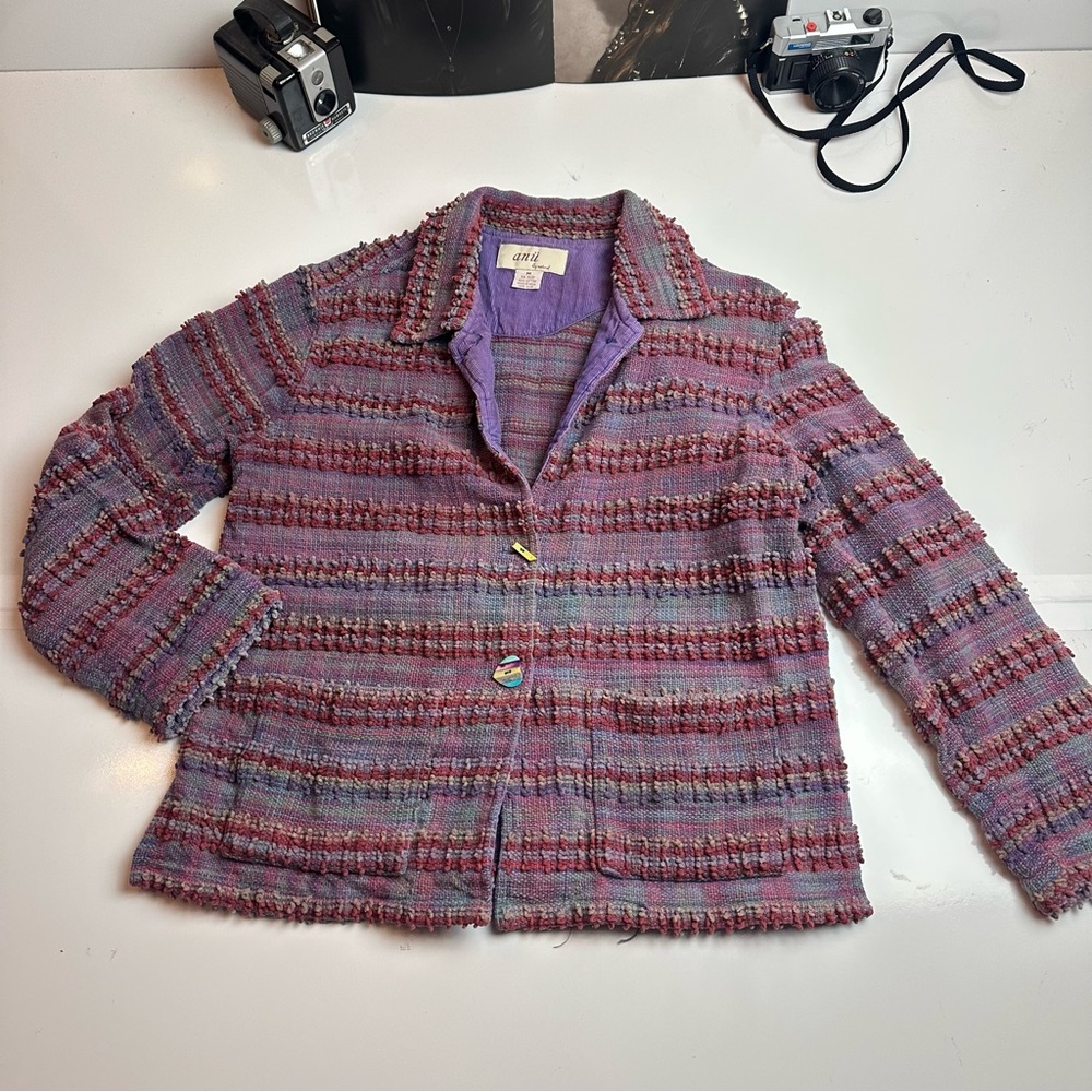 ANU by Natural M Art To Wear Woven Cotton Tweed Jacket Lagenlook Boho
